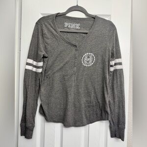 Gray PINK Long Sleeve Henley Shirt